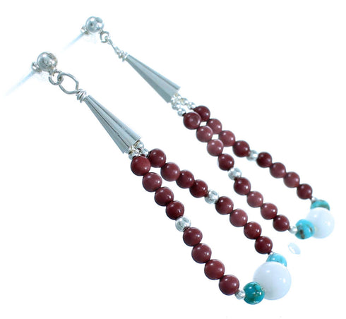 Southwest Sterling Silver Multicolor Post Dangle Bead Earrings LX114591